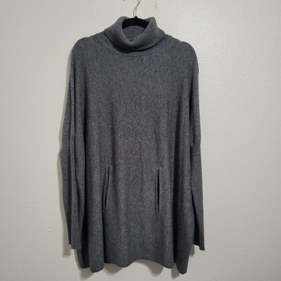 Garnet Hill Grey Merino Wool Cashmere Tunic Turtle Sweater Large - Picture 3 of 11